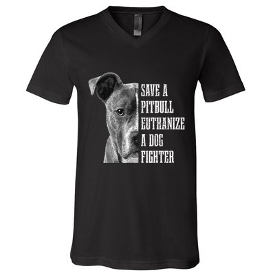 Pitbull Save A Pitbull Funny Dog Rescue Pitbull Mom Dad V-Neck T-Shirt