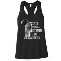 Pitbull Save A Pitbull Funny Dog Rescue Pitbull Mom Dad Women's Racerback Tank