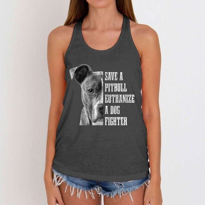 Pitbull Save A Pitbull Funny Dog Rescue Pitbull Mom Dad Women's Knotted Racerback Tank