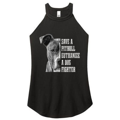 Pitbull Save A Pitbull Funny Dog Rescue Pitbull Mom Dad Women's Perfect Tri Rocker Tank