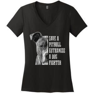 Pitbull Save A Pitbull Funny Dog Rescue Pitbull Mom Dad Women's V-Neck T-Shirt