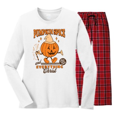 Pumpkin Spice And Everything Christ Jesus Fall Halloween Women's Long Sleeve Flannel Pajama Set 