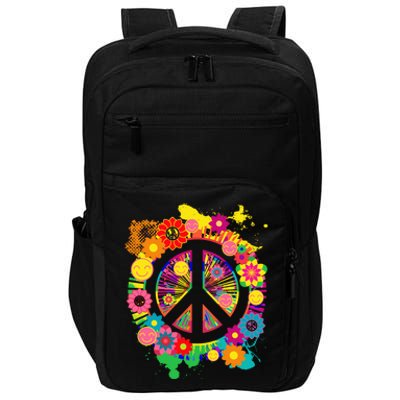 Peace Sign Bright Colorful Flowers 60s 70s Hippie Retro Meaningful Gift Impact Tech Backpack