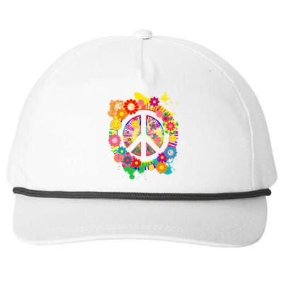 Peace Sign Bright Colorful Flowers 60s 70s Hippie Retro Meaningful Gift Snapback Five-Panel Rope Hat