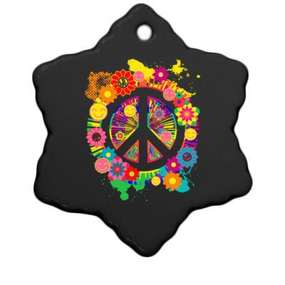 Peace Sign Bright Colorful Flowers 60s 70s Hippie Retro Meaningful Gift Ceramic Star Ornament