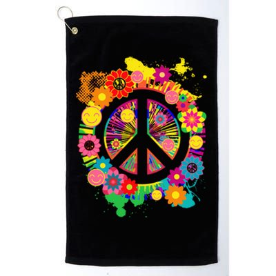 Peace Sign Bright Colorful Flowers 60s 70s Hippie Retro Meaningful Gift Platinum Collection Golf Towel