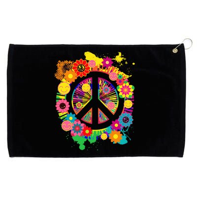 Peace Sign Bright Colorful Flowers 60s 70s Hippie Retro Meaningful Gift Grommeted Golf Towel