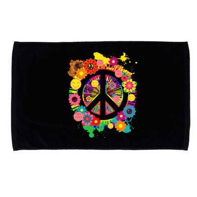 Peace Sign Bright Colorful Flowers 60s 70s Hippie Retro Meaningful Gift Microfiber Hand Towel