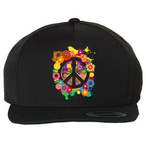 Peace Sign Bright Colorful Flowers 60s 70s Hippie Retro Meaningful Gift Wool Snapback Cap