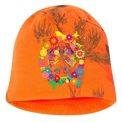 Peace Sign Bright Colorful Flowers 60s 70s Hippie Retro Meaningful Gift Kati - Camo Knit Beanie