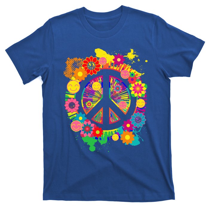 Peace Sign Bright Colorful Flowers 60s 70s Hippie Retro Meaningful Gift T-Shirt