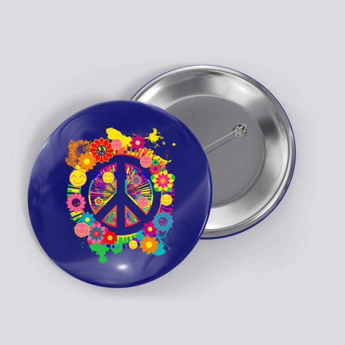 Peace Sign Bright Colorful Flowers 60s 70s Hippie Retro Meaningful Gift Button