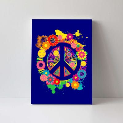 Peace Sign Bright Colorful Flowers 60s 70s Hippie Retro Meaningful Gift Canvas