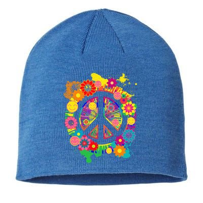 Peace Sign Bright Colorful Flowers 60s 70s Hippie Retro Meaningful Gift Sustainable Beanie