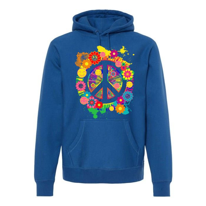 Peace Sign Bright Colorful Flowers 60s 70s Hippie Retro Meaningful Gift Premium Hoodie