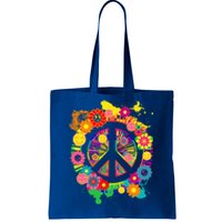 Peace Sign Bright Colorful Flowers 60s 70s Hippie Retro Meaningful Gift Tote Bag