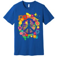 Peace Sign Bright Colorful Flowers 60s 70s Hippie Retro Meaningful Gift Premium T-Shirt