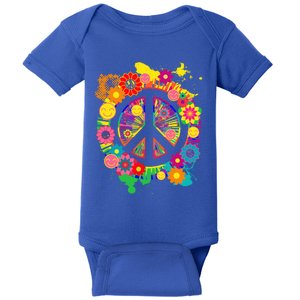 Peace Sign Bright Colorful Flowers 60s 70s Hippie Retro Meaningful Gift Baby Bodysuit