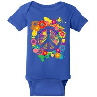 Peace Sign Bright Colorful Flowers 60s 70s Hippie Retro Meaningful Gift Baby Bodysuit