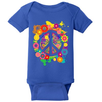 Peace Sign Bright Colorful Flowers 60s 70s Hippie Retro Meaningful Gift Baby Bodysuit