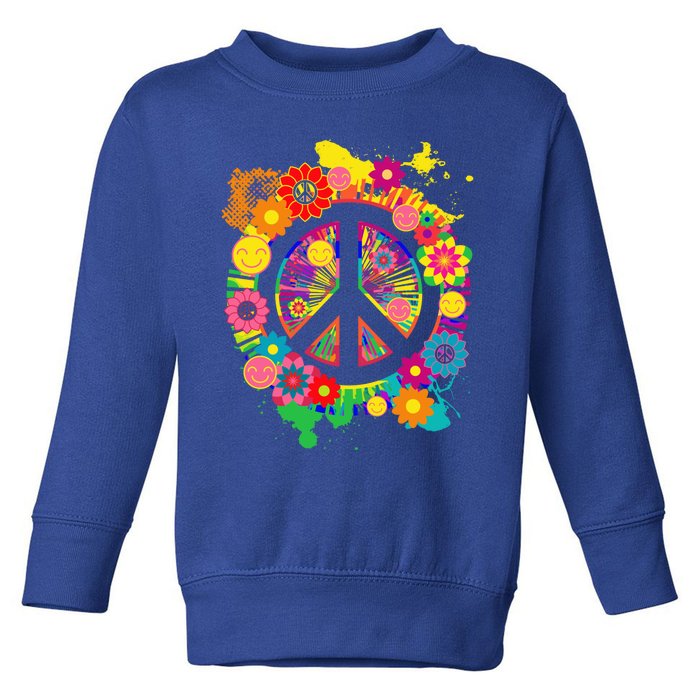 Peace Sign Bright Colorful Flowers 60s 70s Hippie Retro Meaningful Gift Toddler Sweatshirt