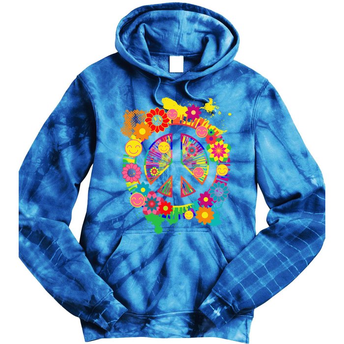 Peace Sign Bright Colorful Flowers 60s 70s Hippie Retro Meaningful Gift Tie Dye Hoodie