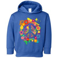 Peace Sign Bright Colorful Flowers 60s 70s Hippie Retro Meaningful Gift Toddler Hoodie