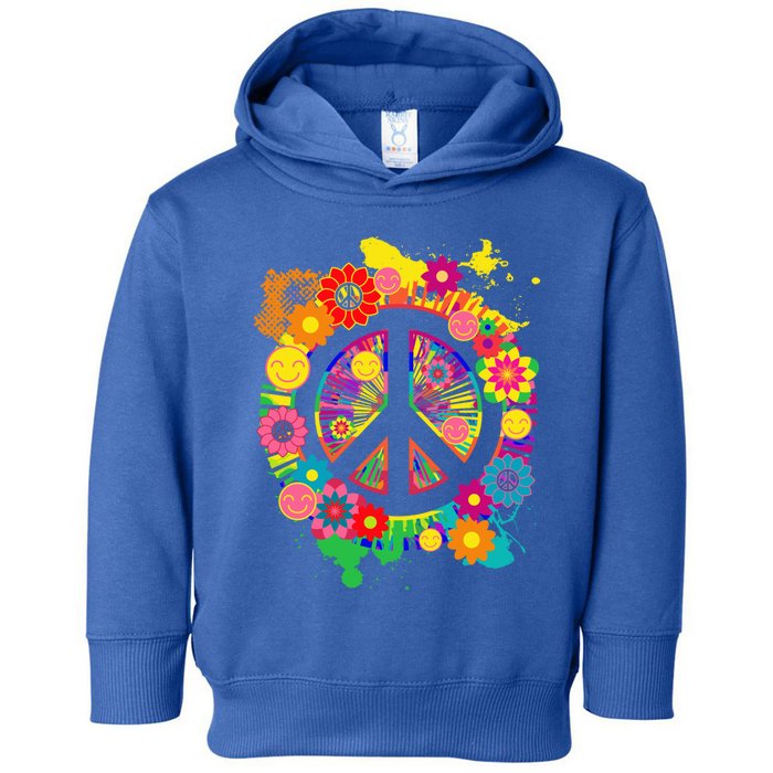 Peace Sign Bright Colorful Flowers 60s 70s Hippie Retro Meaningful Gift Toddler Hoodie