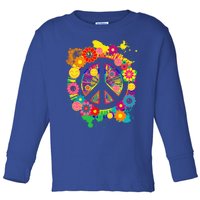 Peace Sign Bright Colorful Flowers 60s 70s Hippie Retro Meaningful Gift Toddler Long Sleeve Shirt