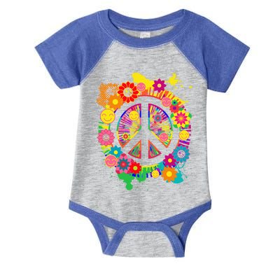 Peace Sign Bright Colorful Flowers 60s 70s Hippie Retro Meaningful Gift Infant Baby Jersey Bodysuit