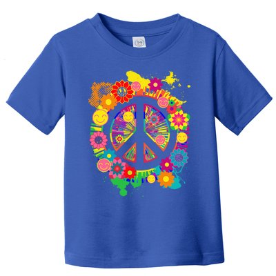 Peace Sign Bright Colorful Flowers 60s 70s Hippie Retro Meaningful Gift Toddler T-Shirt