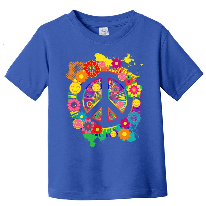 Peace Sign Bright Colorful Flowers 60s 70s Hippie Retro Meaningful Gift Toddler T-Shirt