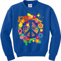 Peace Sign Bright Colorful Flowers 60s 70s Hippie Retro Meaningful Gift Kids Sweatshirt