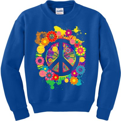 Peace Sign Bright Colorful Flowers 60s 70s Hippie Retro Meaningful Gift Kids Sweatshirt