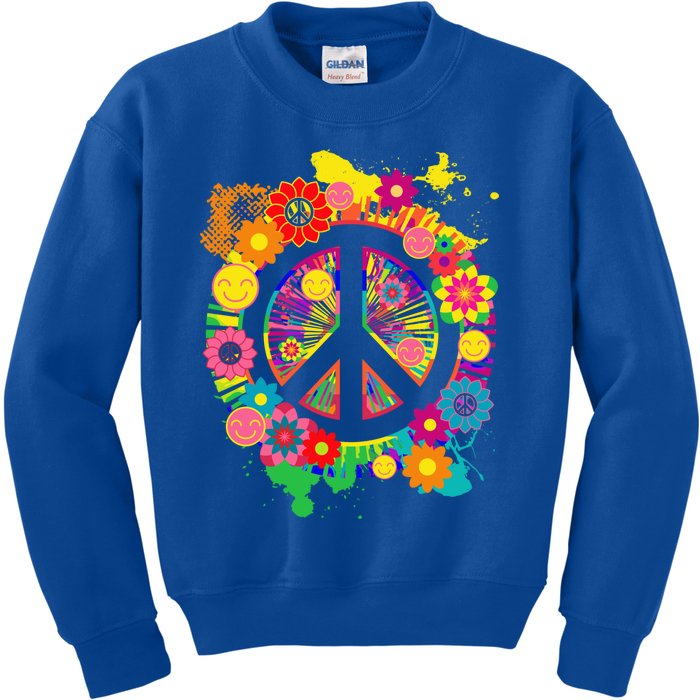 Peace Sign Bright Colorful Flowers 60s 70s Hippie Retro Meaningful Gift Kids Sweatshirt