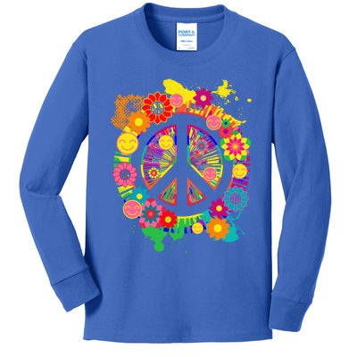 Peace Sign Bright Colorful Flowers 60s 70s Hippie Retro Meaningful Gift Kids Long Sleeve Shirt