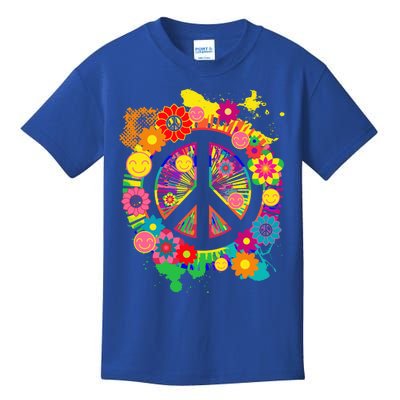 Peace Sign Bright Colorful Flowers 60s 70s Hippie Retro Meaningful Gift Kids T-Shirt