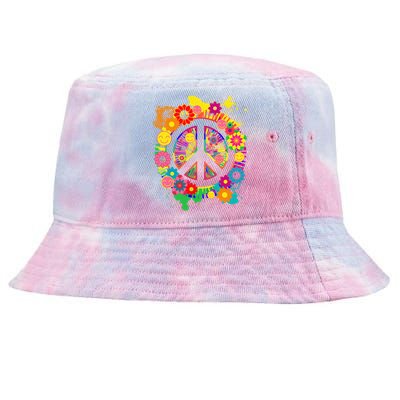 Peace Sign Bright Colorful Flowers 60s 70s Hippie Retro Meaningful Gift Tie-Dyed Bucket Hat