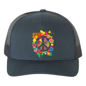 Peace Sign Bright Colorful Flowers 60s 70s Hippie Retro Meaningful Gift Yupoong Adult 5-Panel Trucker Hat