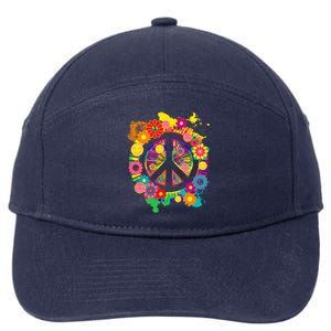 Peace Sign Bright Colorful Flowers 60s 70s Hippie Retro Meaningful Gift 7-Panel Snapback Hat