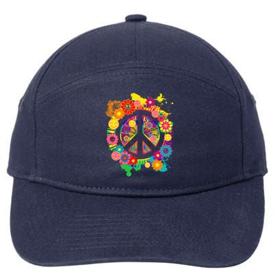 Peace Sign Bright Colorful Flowers 60s 70s Hippie Retro Meaningful Gift 7-Panel Snapback Hat