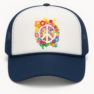 Peace Sign Bright Colorful Flowers 60s 70s Hippie Retro Meaningful Gift Trucker Hat