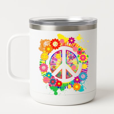 Peace Sign Bright Colorful Flowers 60s 70s Hippie Retro Meaningful Gift 12 oz Stainless Steel Tumbler Cup