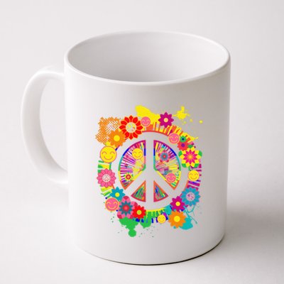 Peace Sign Bright Colorful Flowers 60s 70s Hippie Retro Meaningful Gift Coffee Mug