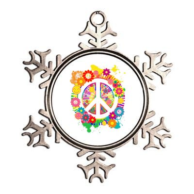 Peace Sign Bright Colorful Flowers 60s 70s Hippie Retro Meaningful Gift Metallic Star Ornament