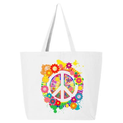 Peace Sign Bright Colorful Flowers 60s 70s Hippie Retro Meaningful Gift 25L Jumbo Tote