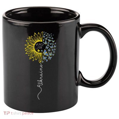Peace Sunflower Butterflies Flag Support 11oz C Handle Ceramic Mug