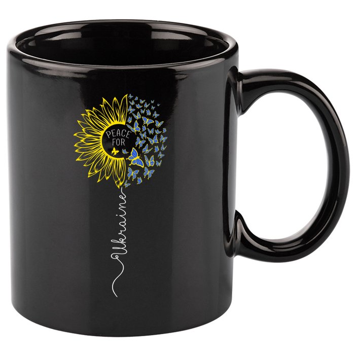 Peace Sunflower Butterflies Flag Support 11oz C Handle Ceramic Mug
