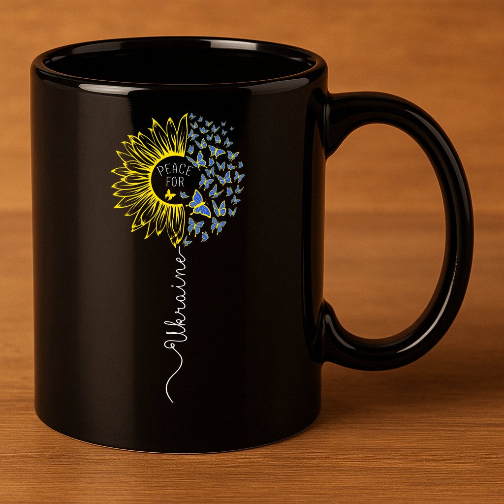 Peace Sunflower Butterflies Flag Support 11oz C Handle Ceramic Mug