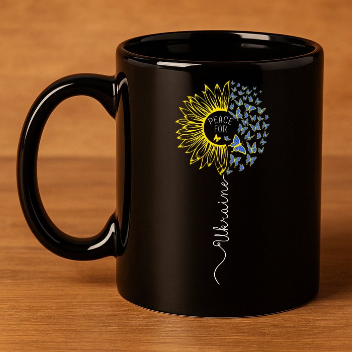 Peace Sunflower Butterflies Flag Support 11oz C Handle Ceramic Mug